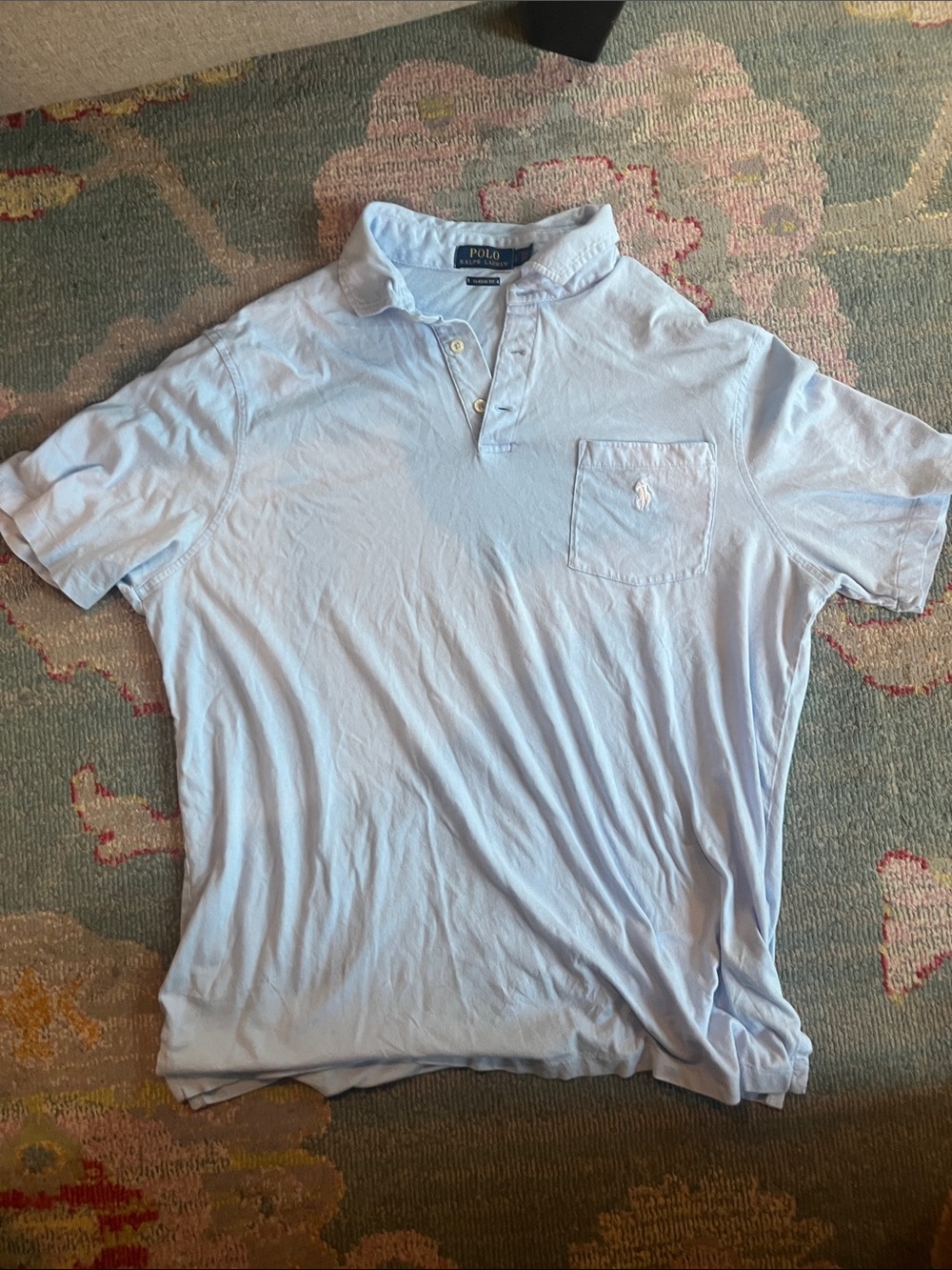 Polo by Ralph Lauren Pale Blue Cotton Short-Sleeve Polo with Chest Pocket